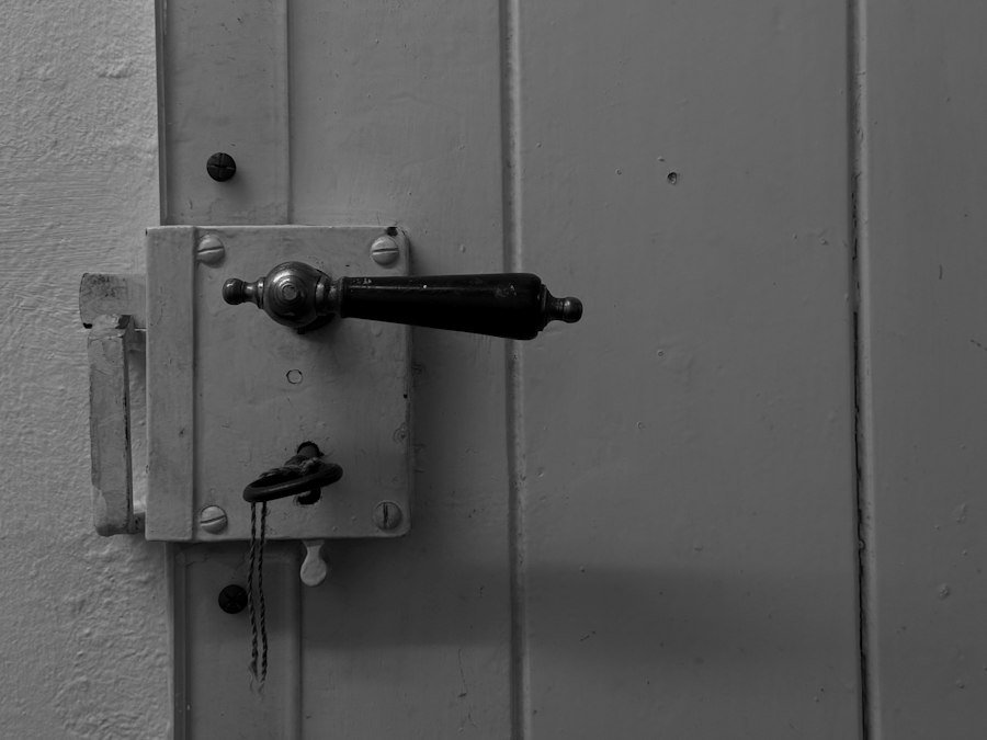 Door handle and lock with key inserted